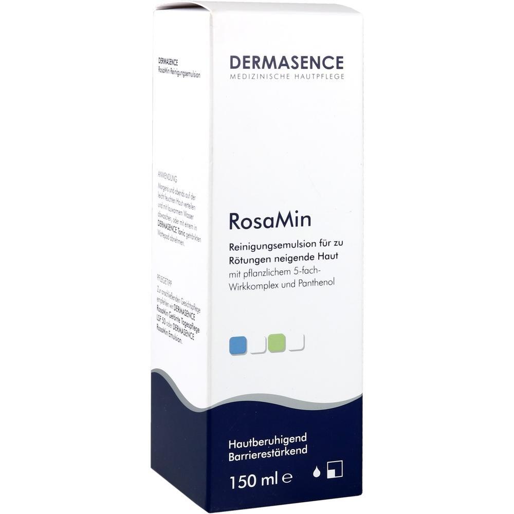 Verpackung von Dermasence RosaMin, einer Reinigungsemulsion f&uuml;r empfindliche Haut.