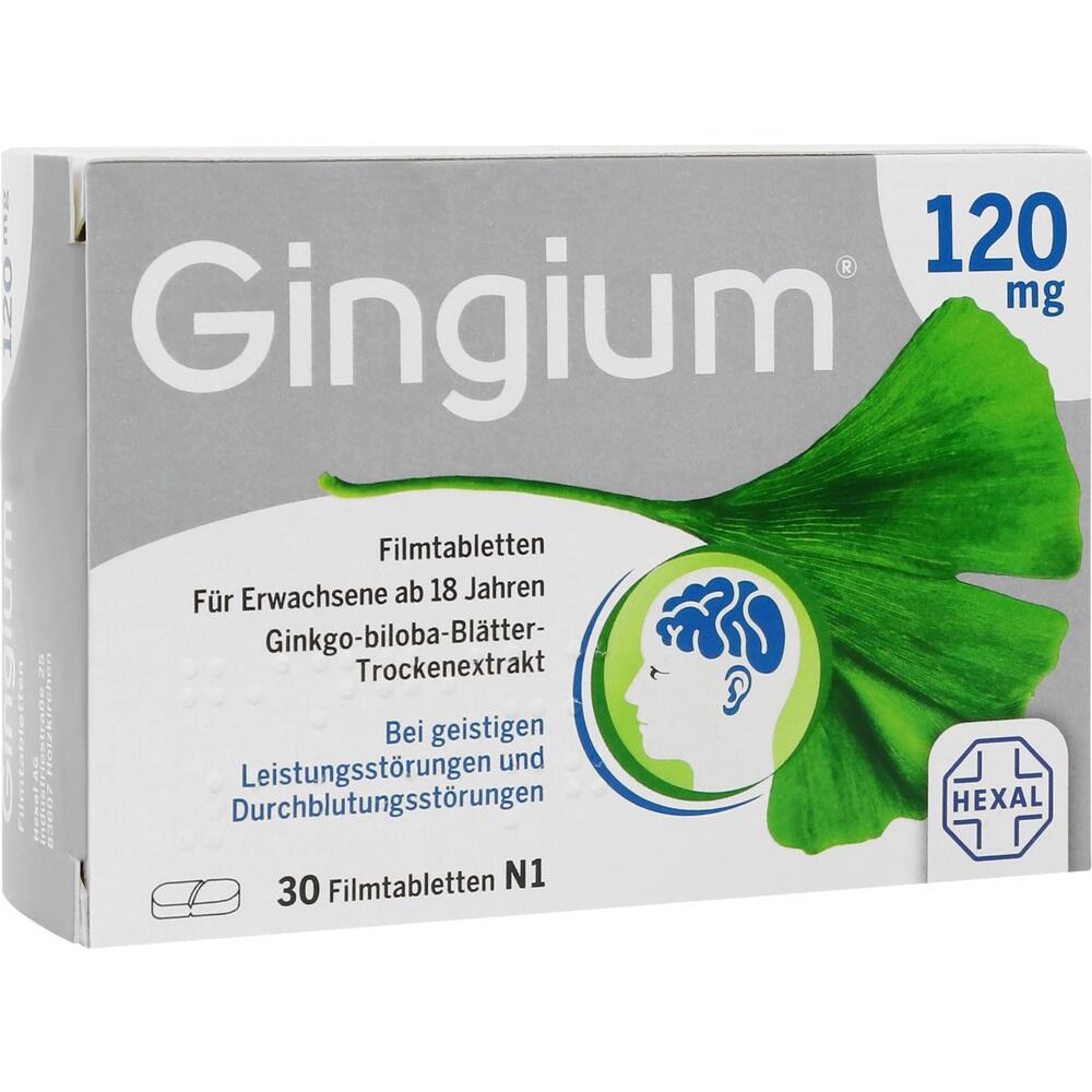 Packung Tabletten f&uuml;r Erwachsene mit Ginkgo-Extrakt zur Unterst&uuml;tzung der Gehirnleistung.