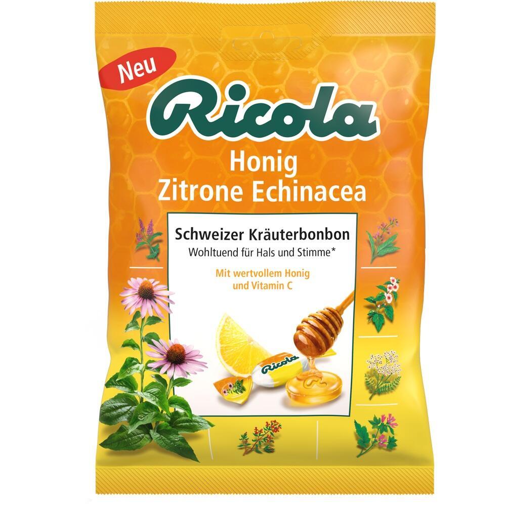 Gelbe Packung Ricola-Bonbons mit Honig, Zitrone und Echinacea.