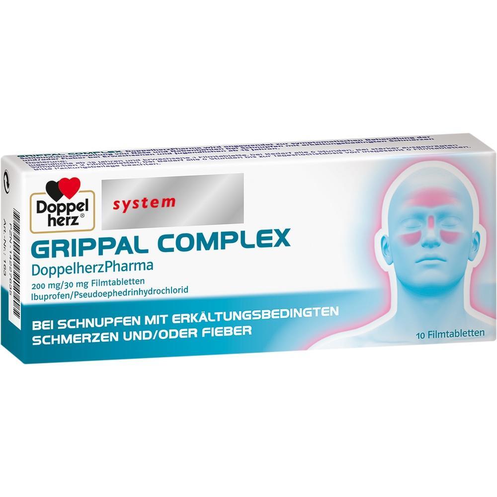 Eine Packung Grippal Complex Tabletten zur Linderung von Erkältungssymptomen.