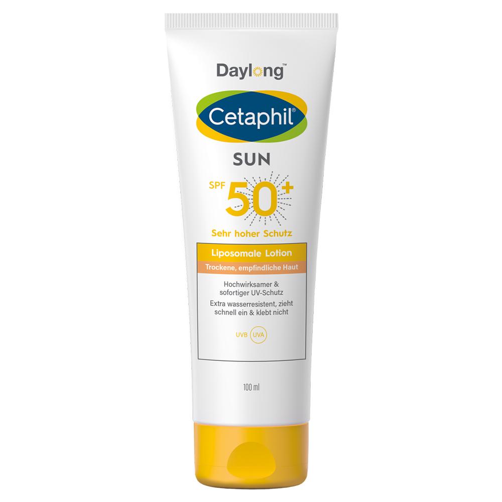 Eine Sonnenschutzlotion mit Lichtschutzfaktor 50+ in einer weißen Tube.