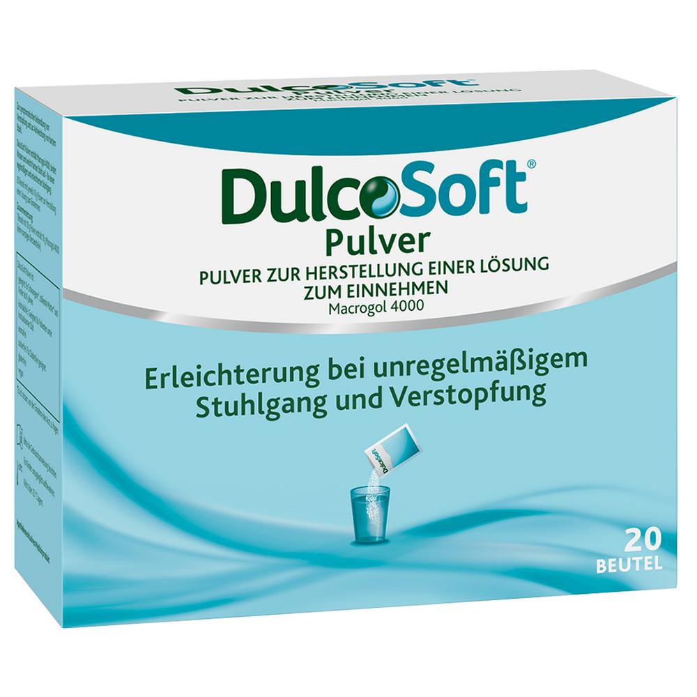 Eine Packung DulcoSoft Pulver gegen Verstopfung mit 20 Beuteln.