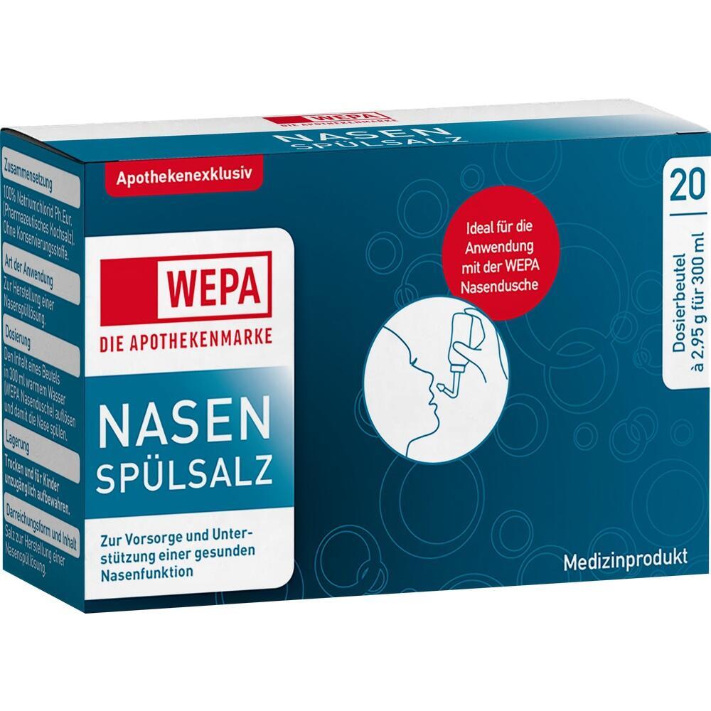 Eine Packung Nasenspülsalz der Marke WEPA für die Nasenhygiene.