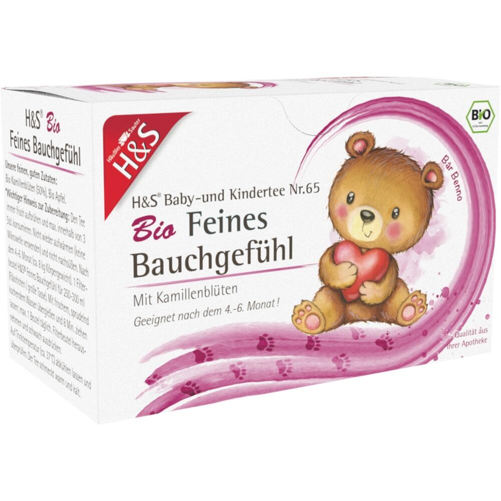 Eine Teepackung f&uuml;r Babys mit einem l&auml;chelnden B&auml;renmotiv auf der Vorderseite.
