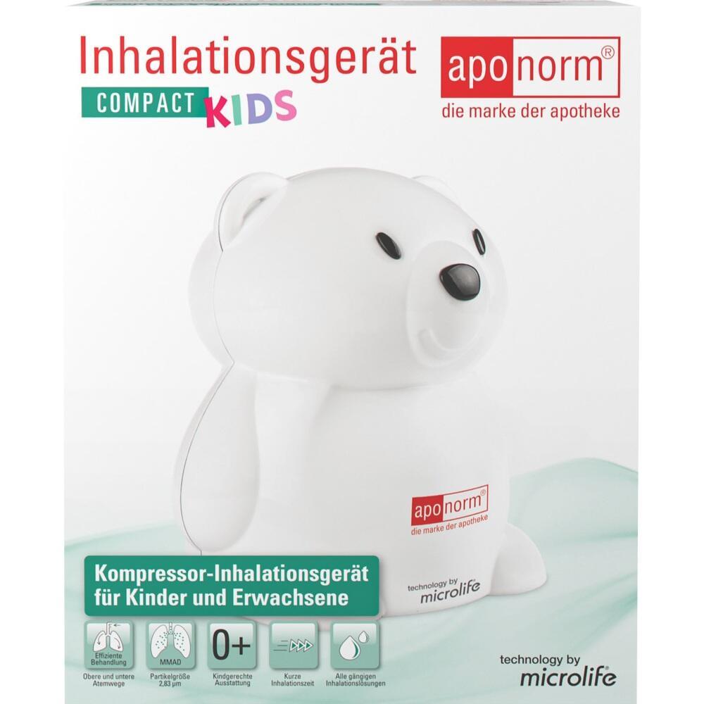 Weißes Inhalationsgerät in Bärenform für Kinder und Erwachsene auf Verpackung.