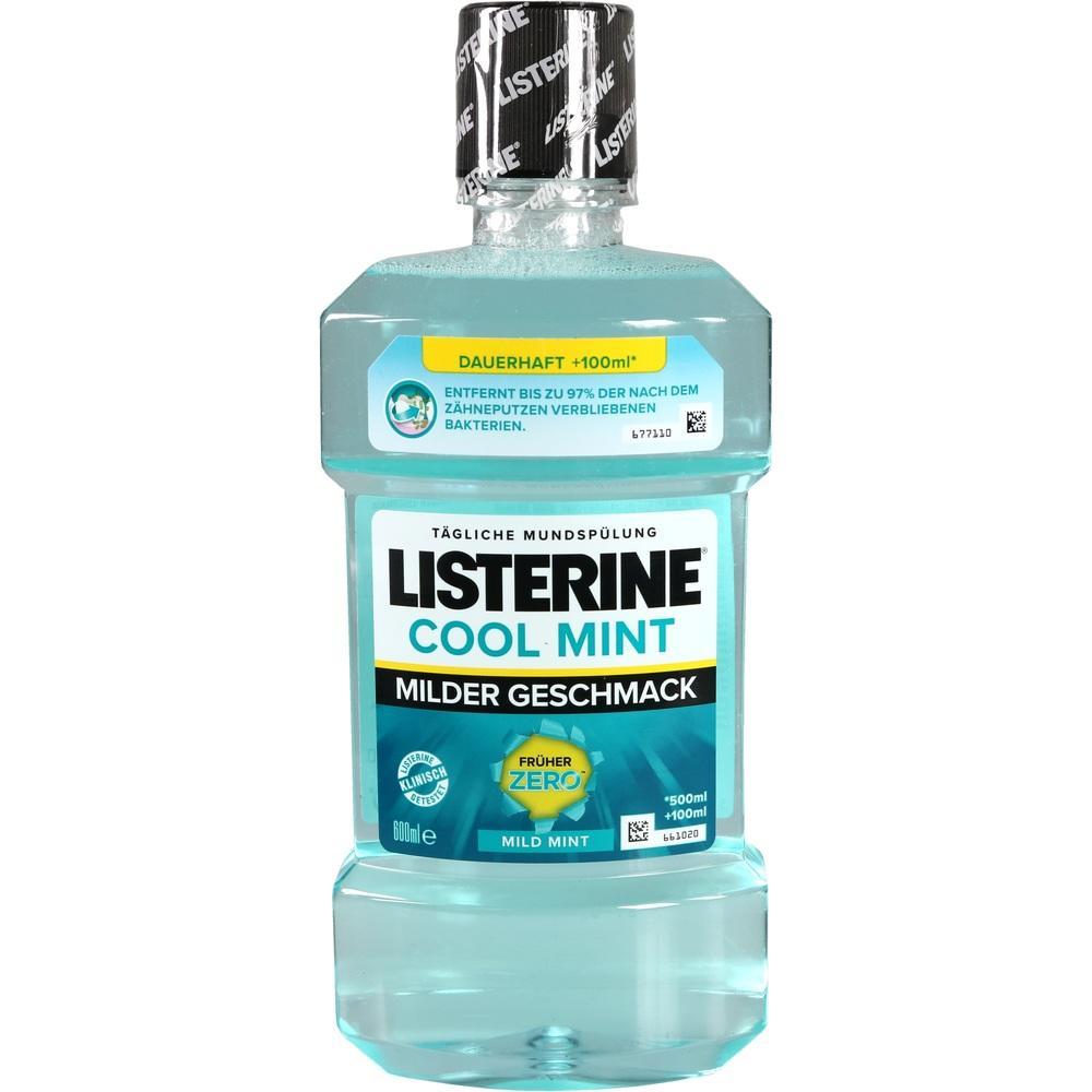 Eine Flasche Listerine Mundspülung mit der Geschmacksrichtung Cool Mint.