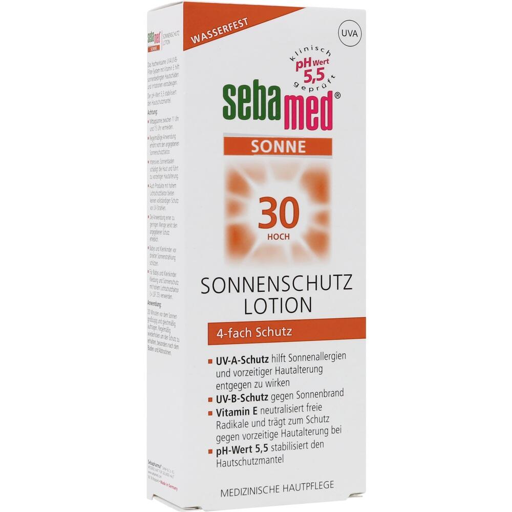 Eine wei&szlig;e Sonnenschutz-Lotion-Verpackung mit Lichtschutzfaktor 30.
