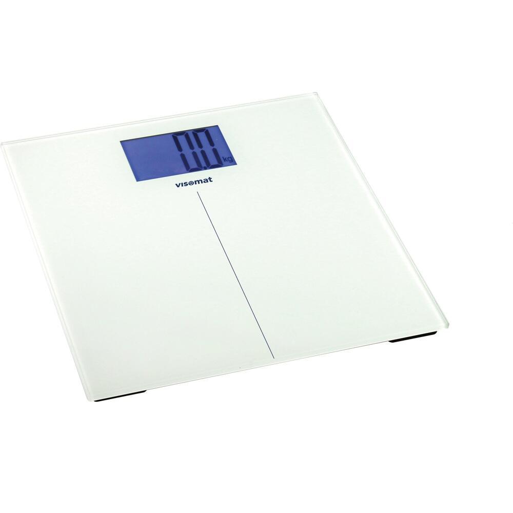 Eine digitale Waage mit einem blauen Display zeigt "111 kg" an.