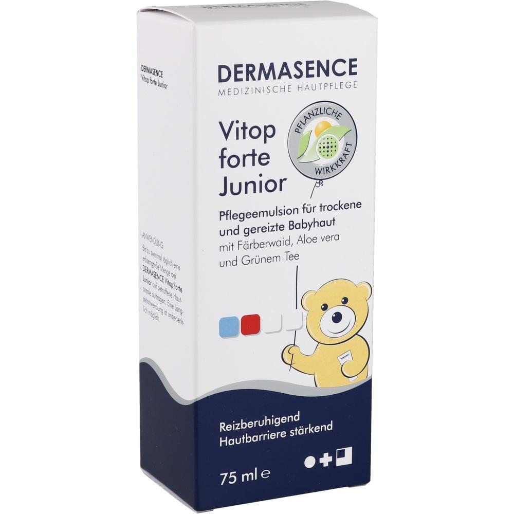 Wei&szlig;e Verpackung mit einem l&auml;chelnden B&auml;ren und Text &uuml;ber Pflegeemulsion f&uuml;r Babyhaut.