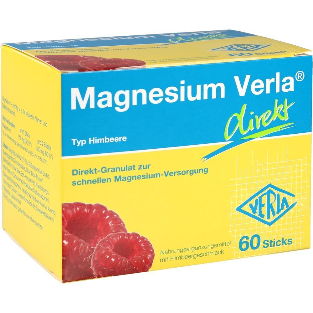 Gelbe Packung Magnesium-Granulat mit Himbeergeschmack, 60 Sticks.