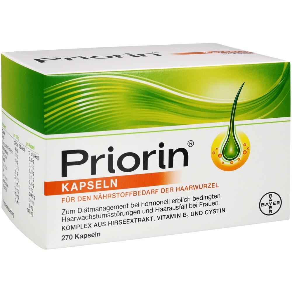 Verpackung von Priorin-Kapseln zur Unterstützung des Haarwachstums.