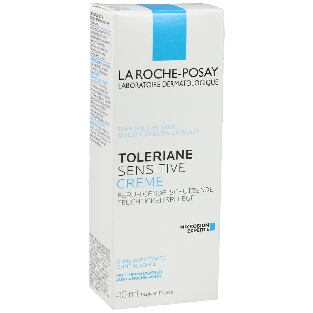 Wei&szlig;e Verpackung einer Toleriane Sensitive Creme f&uuml;r empfindliche Haut.