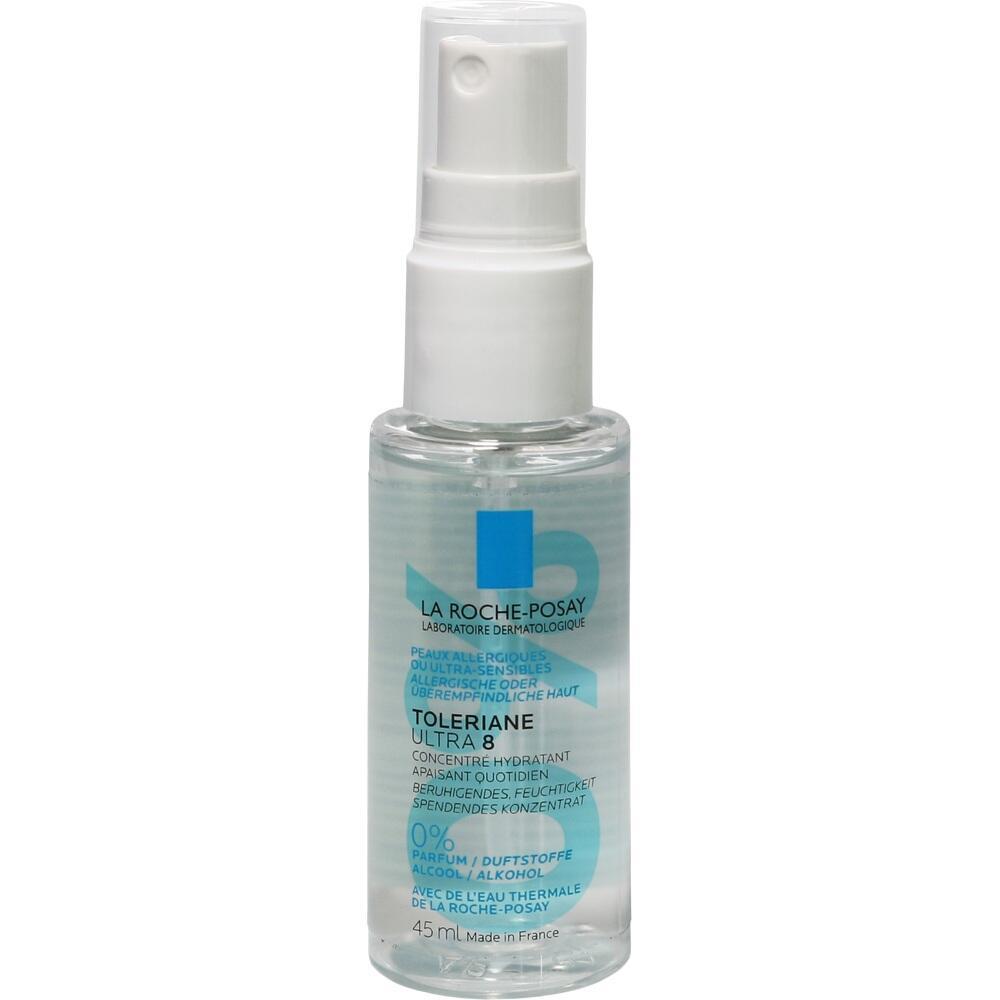 Eine transparente Spr&uuml;hflasche mit dem Label "La Roche-Posay Toleriane Ultra 8".