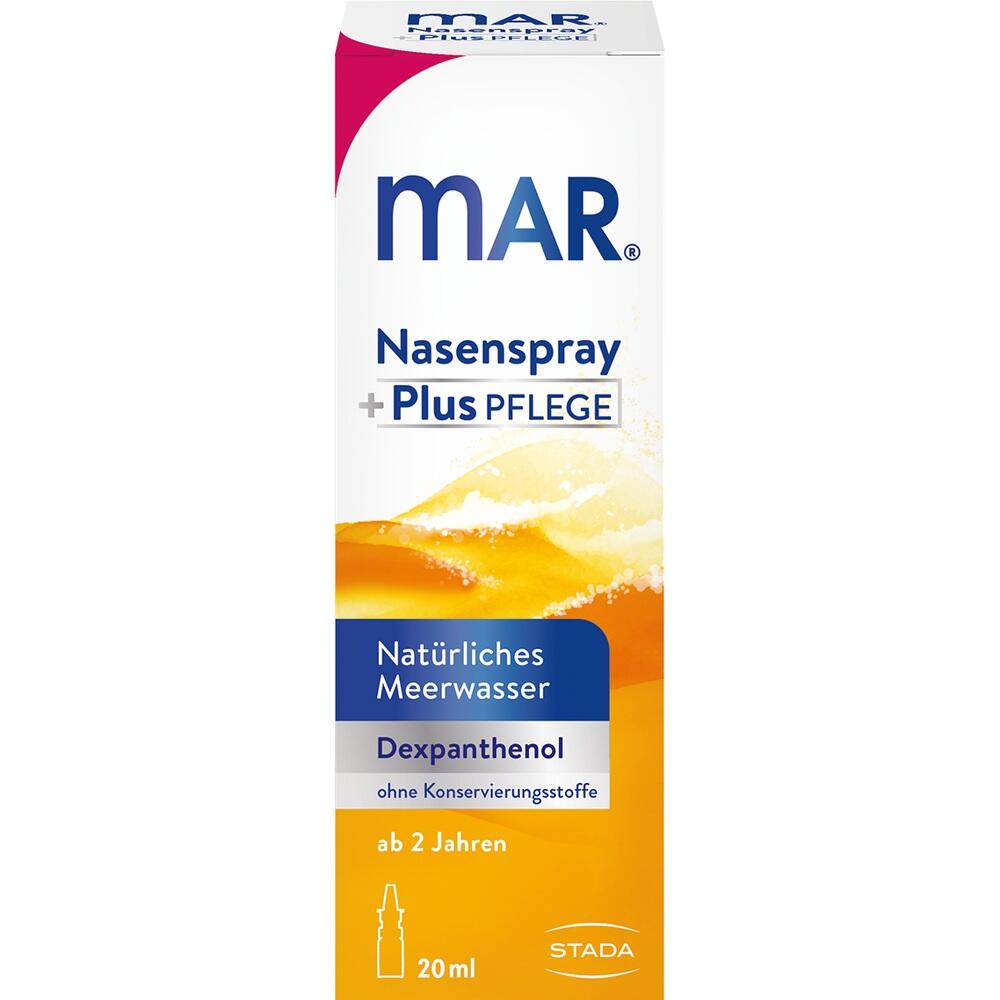Eine Packung MAR Nasenspray mit Meerwasser.
