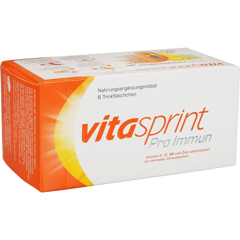 Weiße und orangefarbene Verpackung von Nahrungsergänzungsmittel, genannt Vitasprint Pro Immun.