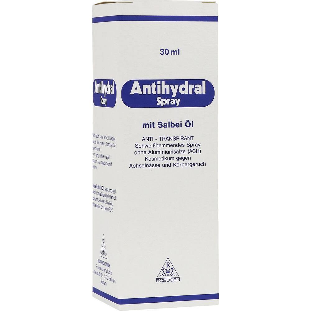 Wei&szlig;e Verpackung eines Antihydral Sprays gegen Schwei&szlig; mit Salbei&ouml;l.