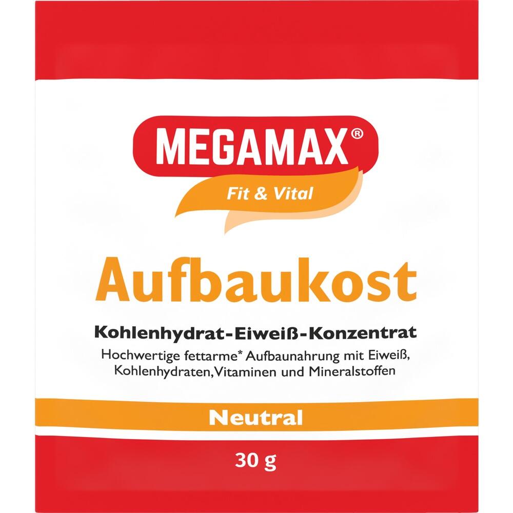 Eine Packung Megamax Aufbaunahrung mit Kohlenhydraten und Eiweiß, 30g, neutral.