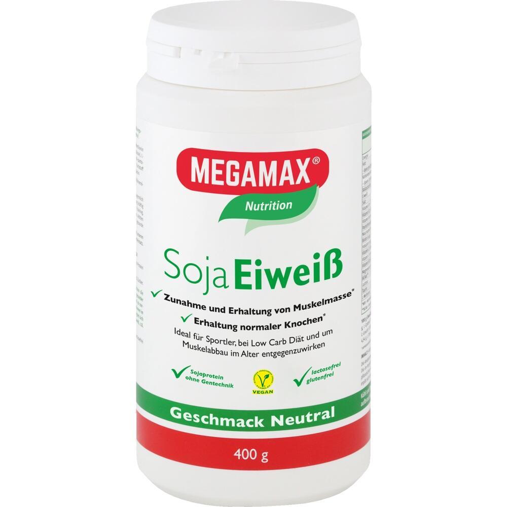 Eine Dose Megamax Soja-Eiweiß mit neutralem Geschmack, 400 g.