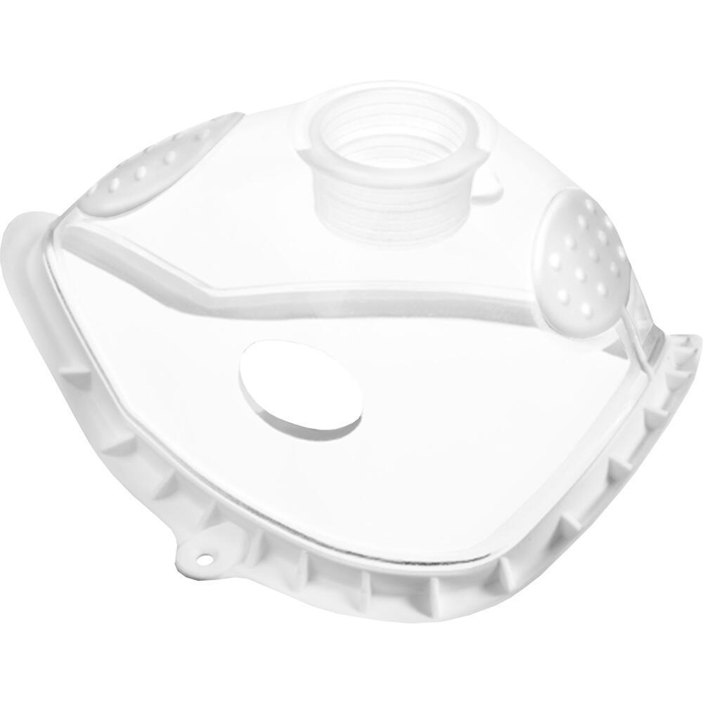 Durchsichtige Maske mit einer runden Öffnung in der Mitte.