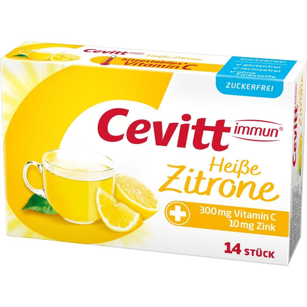 Eine Packung mit heißem Zitronengetränk und Vitamin C.