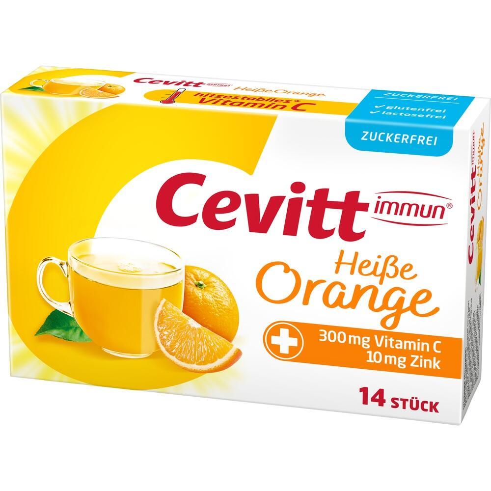 Verpackung von Cevitt Heiße Orange mit Vitamin C und Zink, 14 Stück.