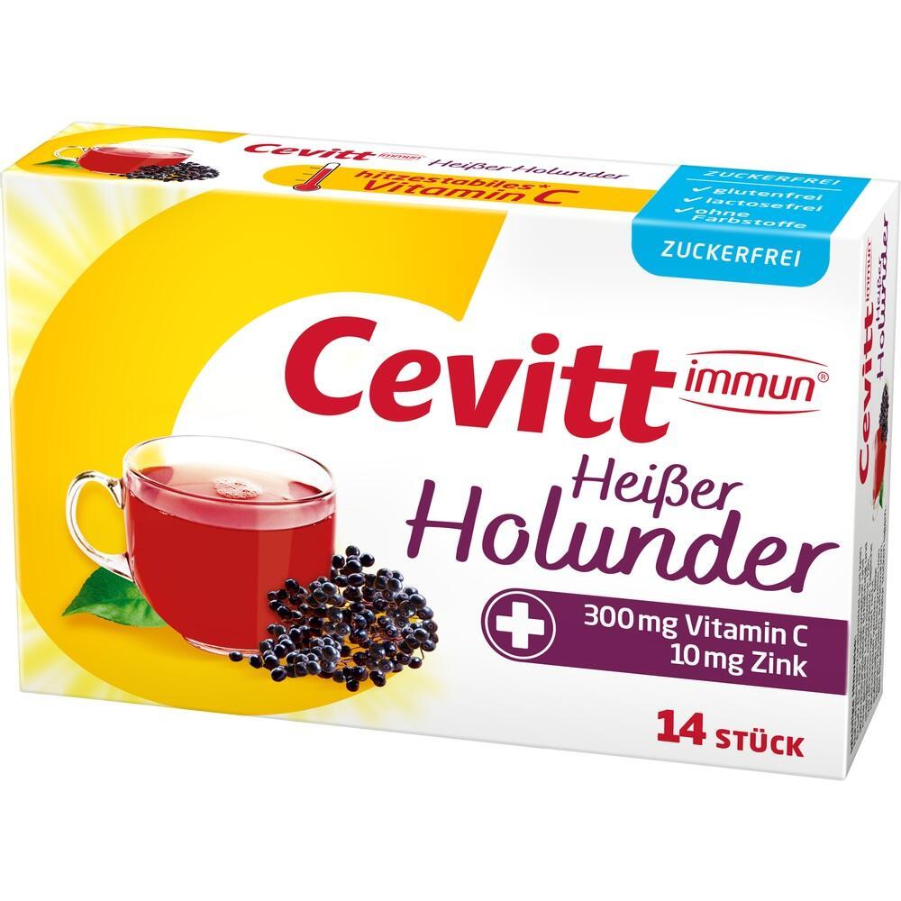Packung von Cevitt Immune mit heißem Holunder, Vitamin C und Zink.