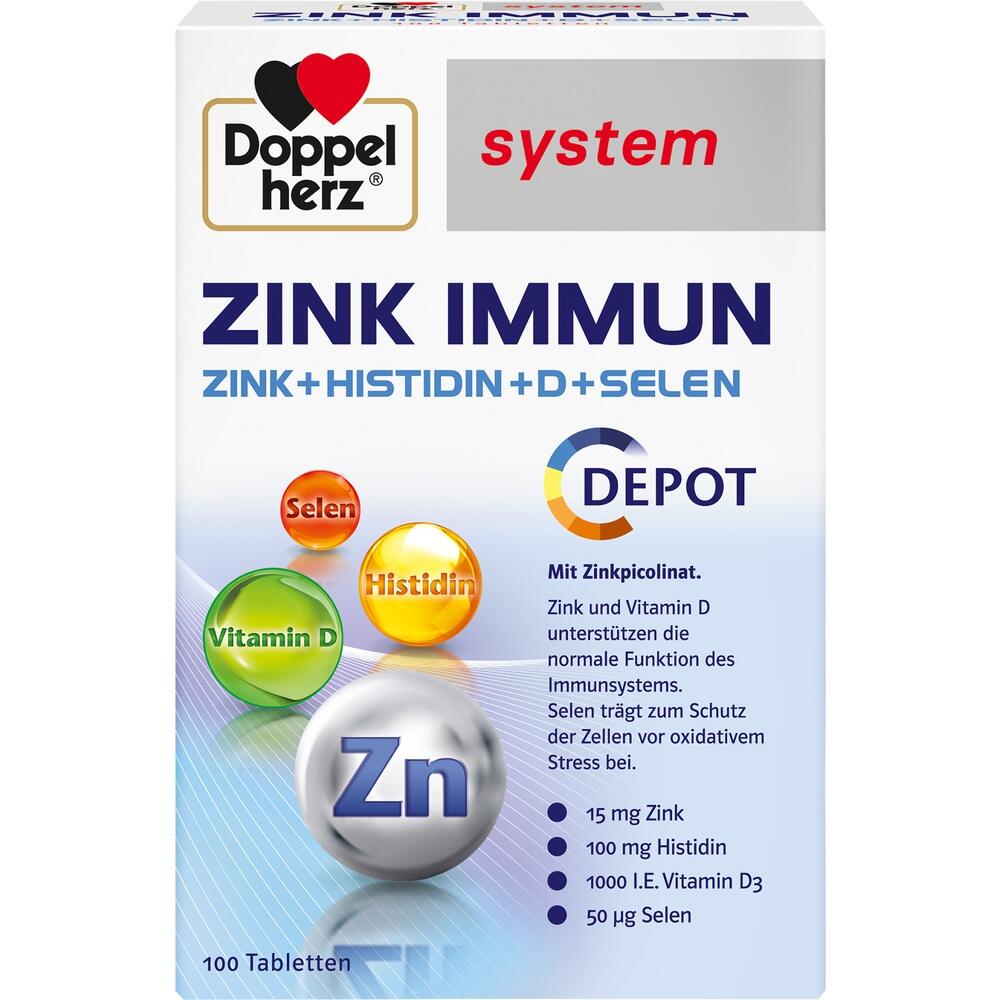 Verpackung der Zink Immun Tabletten von Doppelherz zur Unterst&uuml;tzung des Immunsystems.