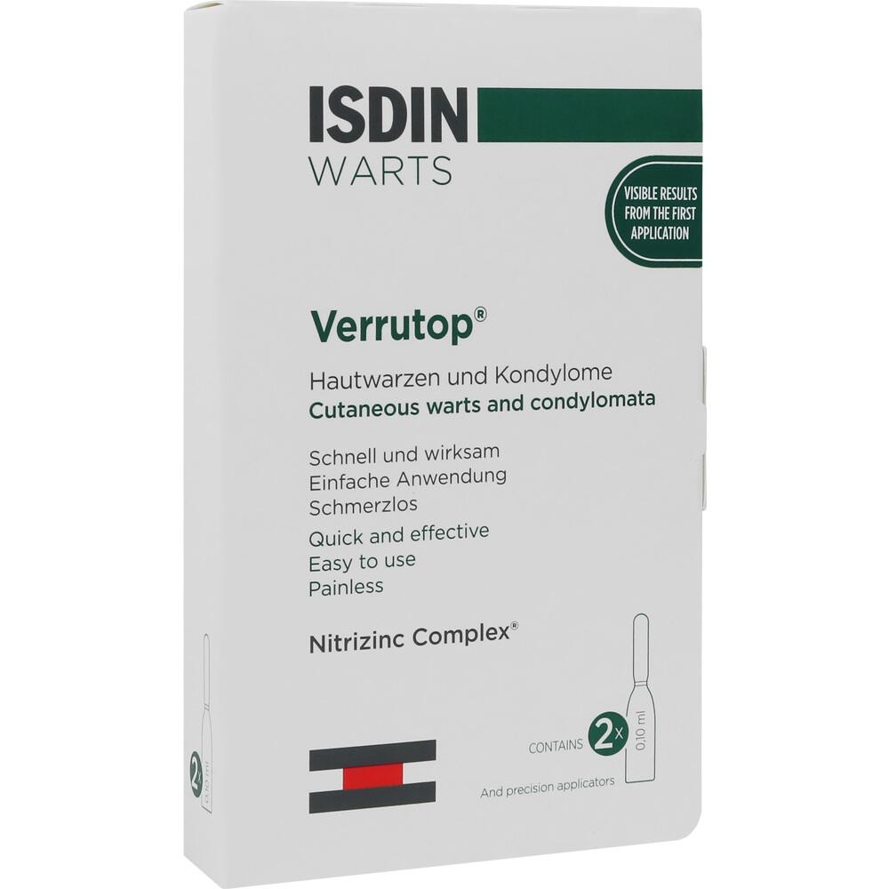 Wei&szlig;e Verpackung von ISDIN Verrutop zur Behandlung von Hautwarzen.