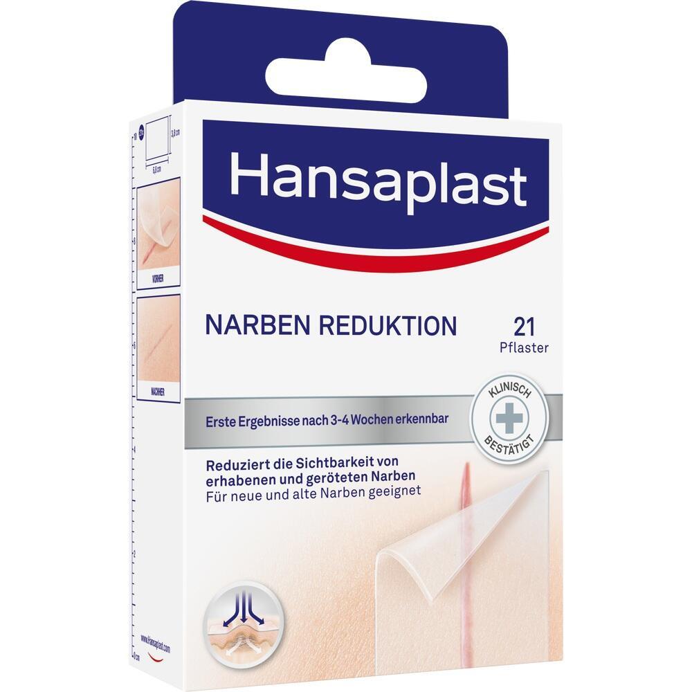 Verpackung mit Pflastern zur Reduzierung von Narben, Marke Hansaplast.
