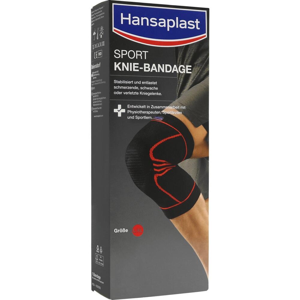 Verpackung einer Sport-Knie-Bandage der Marke Hansaplast in Gr&ouml;&szlig;e XL.