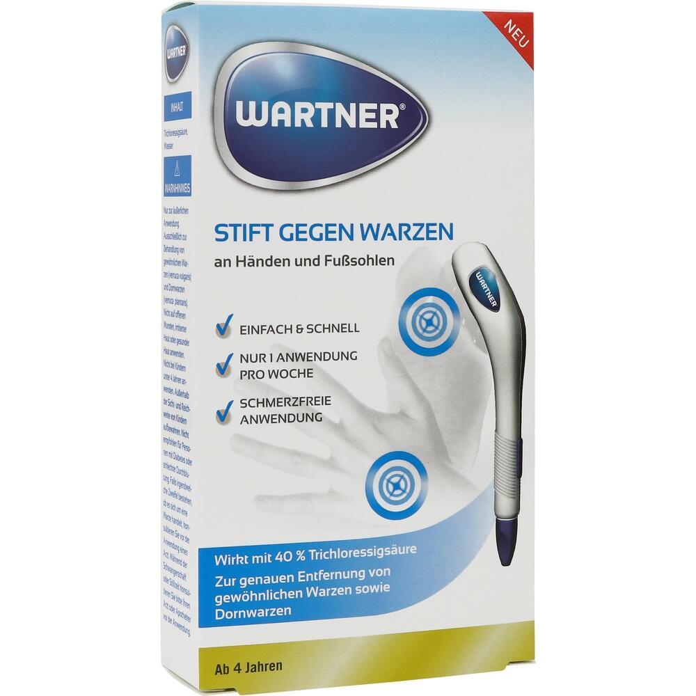 Verpackung eines Warzenstifts für Hände und Füße, geeignet ab 4 Jahren.