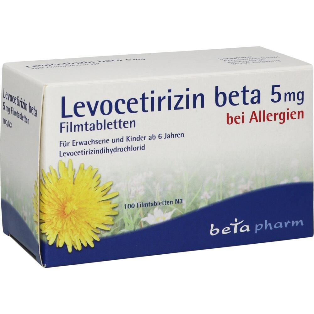 Eine Packung Levocetirizin-Tabletten gegen Allergien f&uuml;r Erwachsene und Kinder ab 6 Jahren.