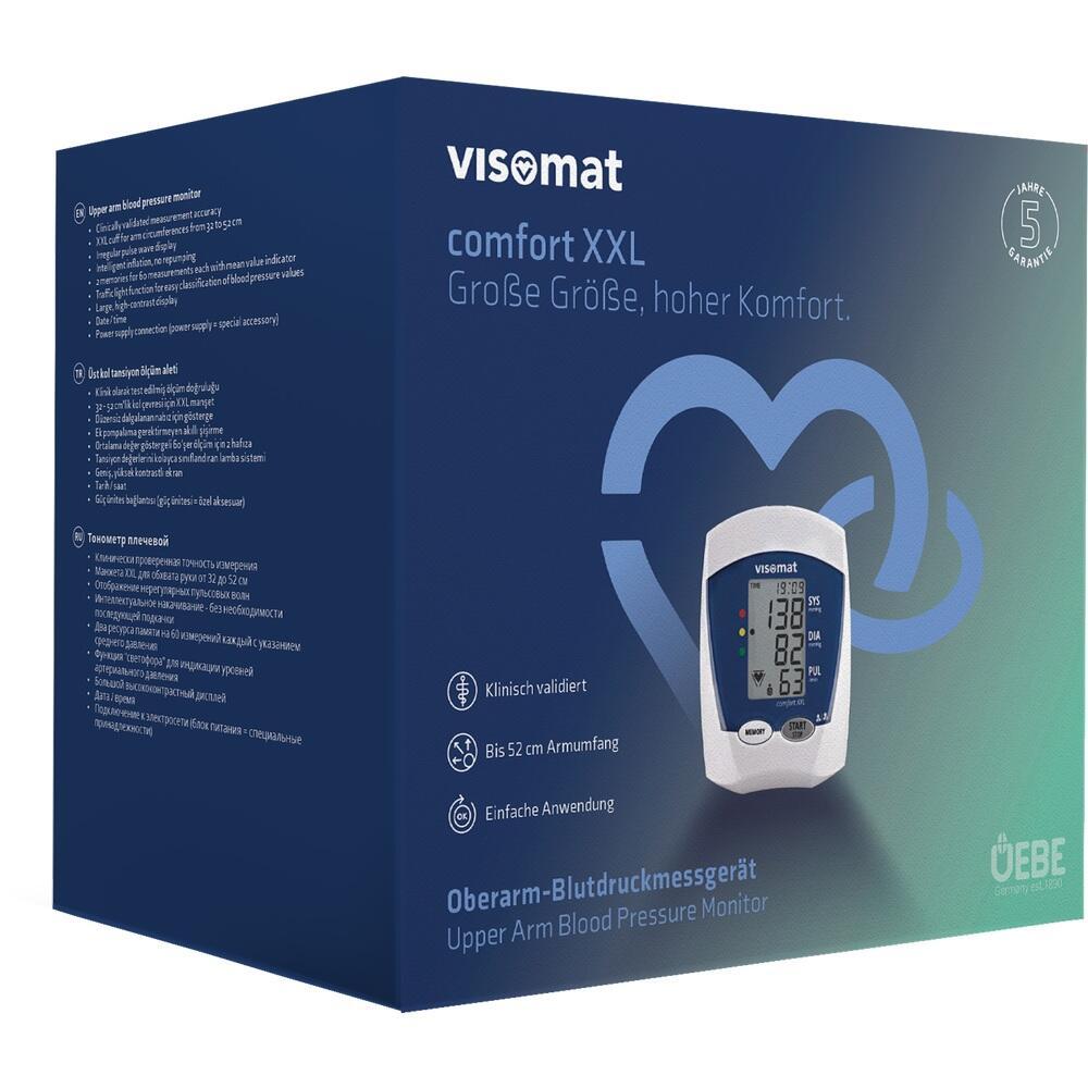 Eine Verpackung mit einem Oberarm-Blutdruckmessgerät der Marke Visomat.