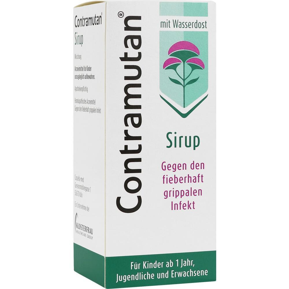 Weiße Verpackung eines Sirups gegen grippale Infekte, geeignet für Kinder und Erwachsene.