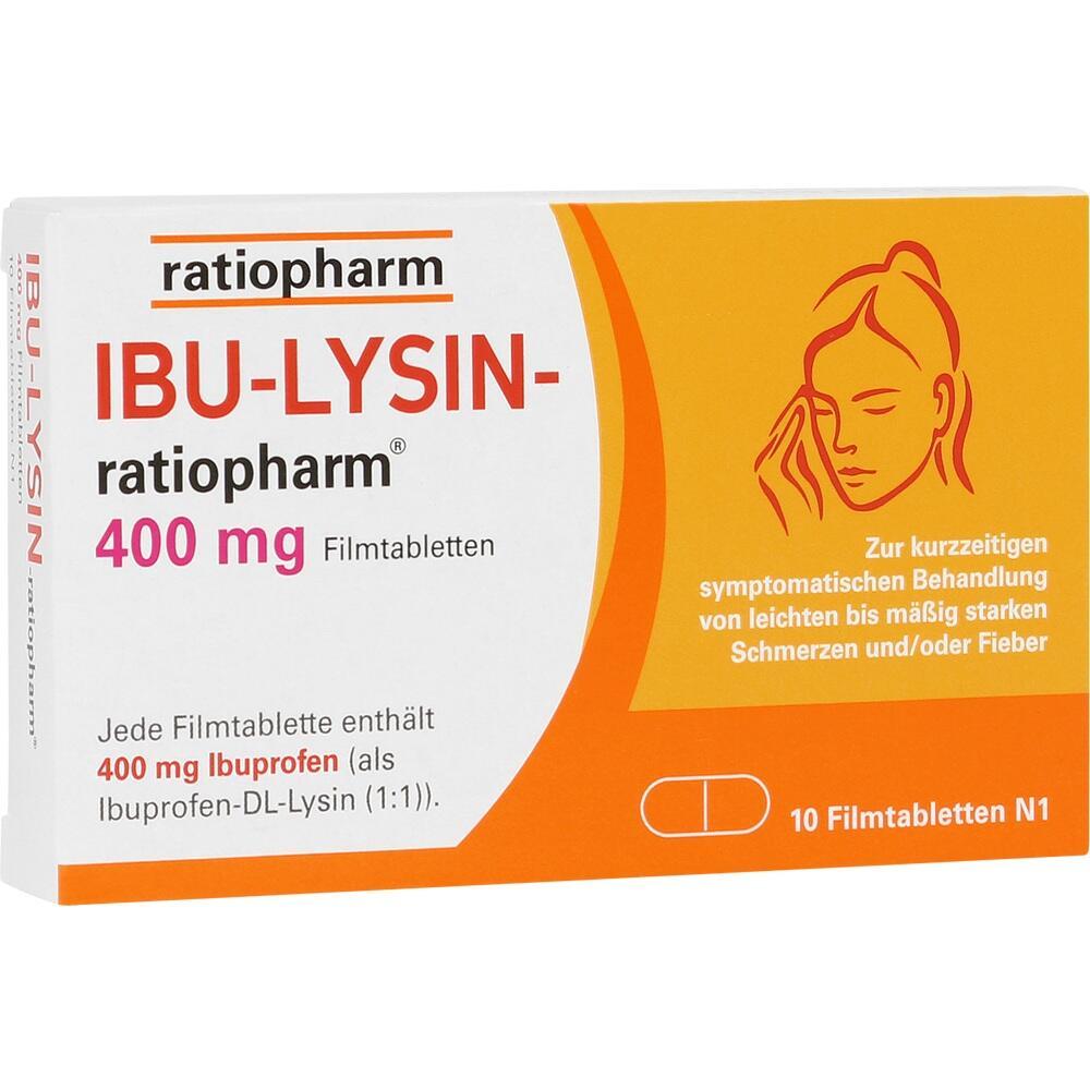 Verpackung von IBU-LYSIN Tabletten zur Behandlung von Schmerzen und Fieber.
