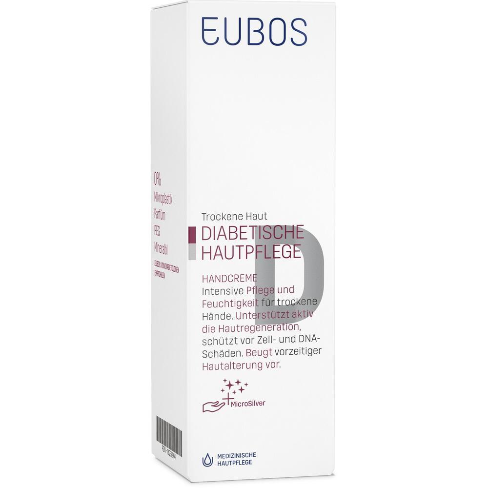 Weiße Packung einer Handcreme für diabetische Hautpflege von Eubos.