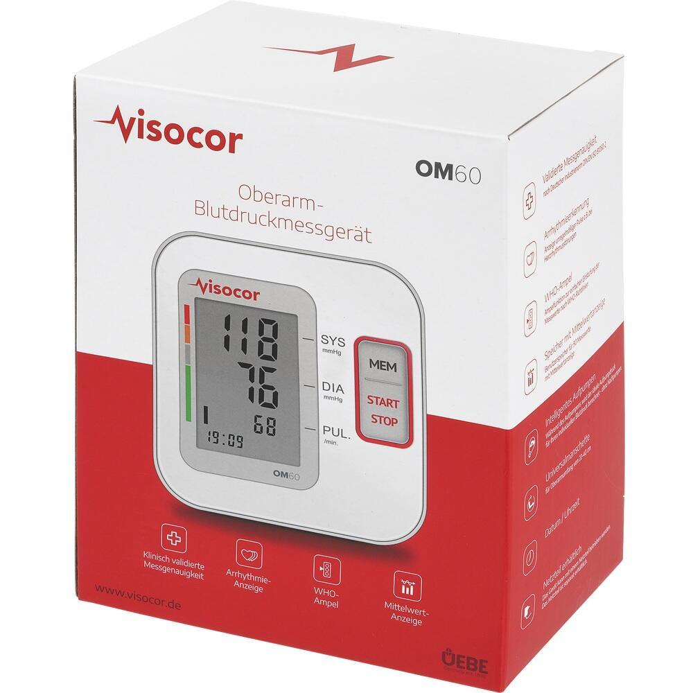 Die Verpackung zeigt ein Blutdruckmessgerät für den Oberarm von Visocor.