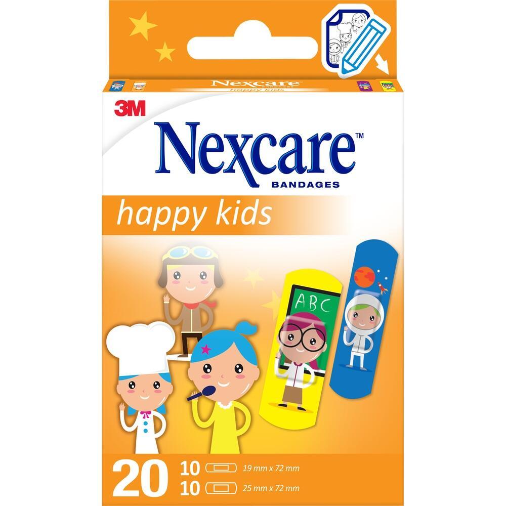 Bunte Pflasterpackung mit fröhlichen Kinderfiguren und Berufsmotiven.