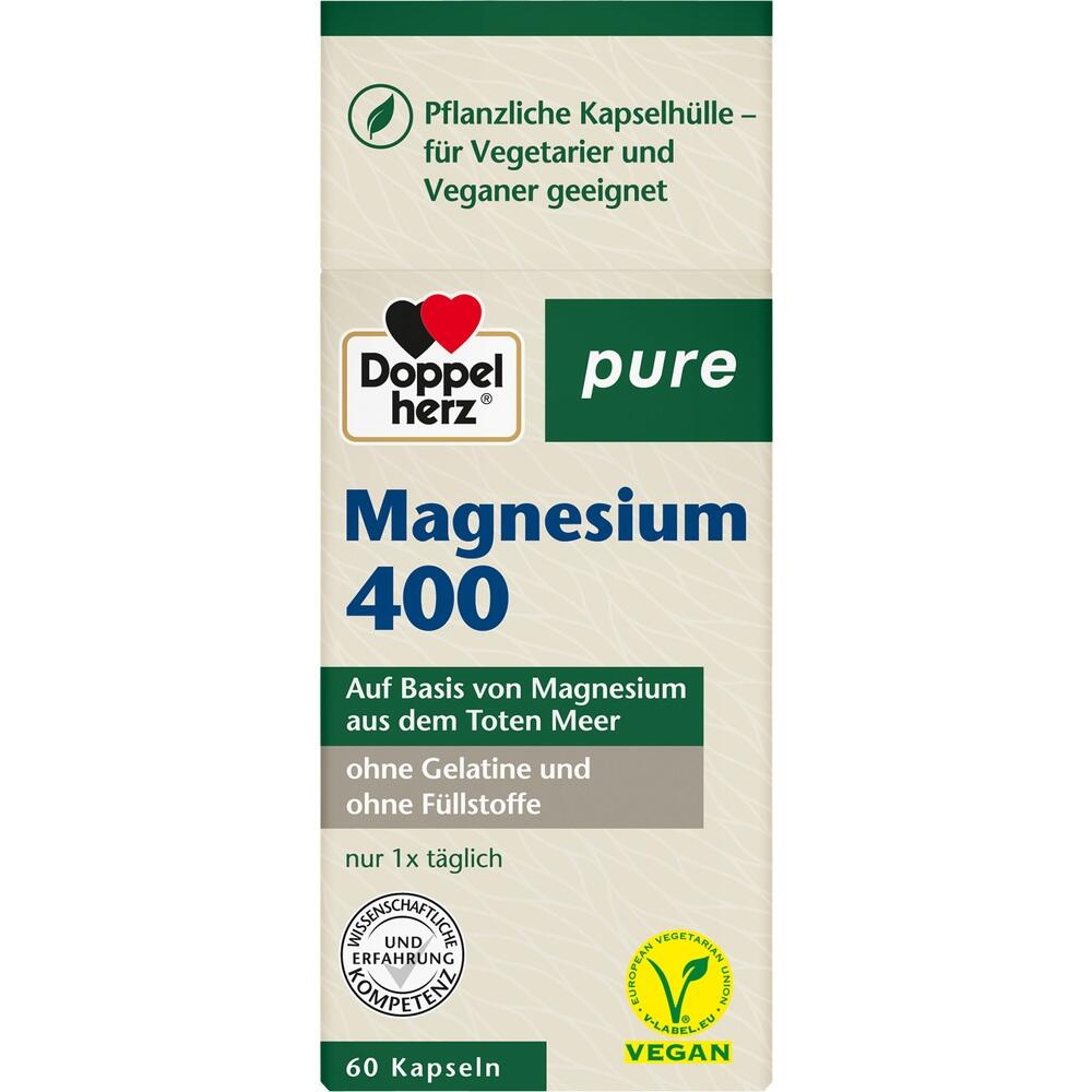 Verpackung von vegetarischen Magnesiumkapseln, geeignet f&uuml;r Veganer, Marke Doppelherz.