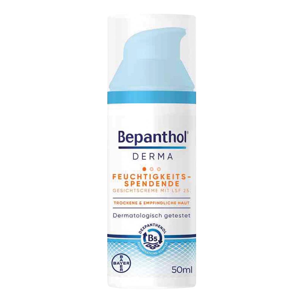 Eine Flasche Bepanthol Gesichtscreme für trockene und empfindliche Haut.