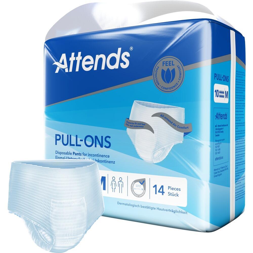 Eine Packung Einweg-Inkontinenzslips der Marke "Attends".