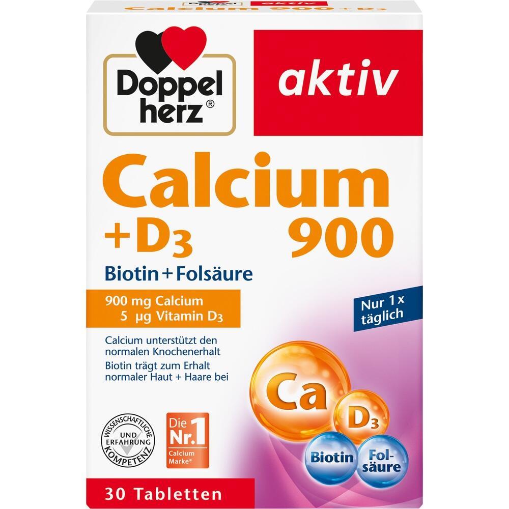 Packung mit 30 Tabletten von Calcium und Vitamin D3 von Doppelherz aktiv.