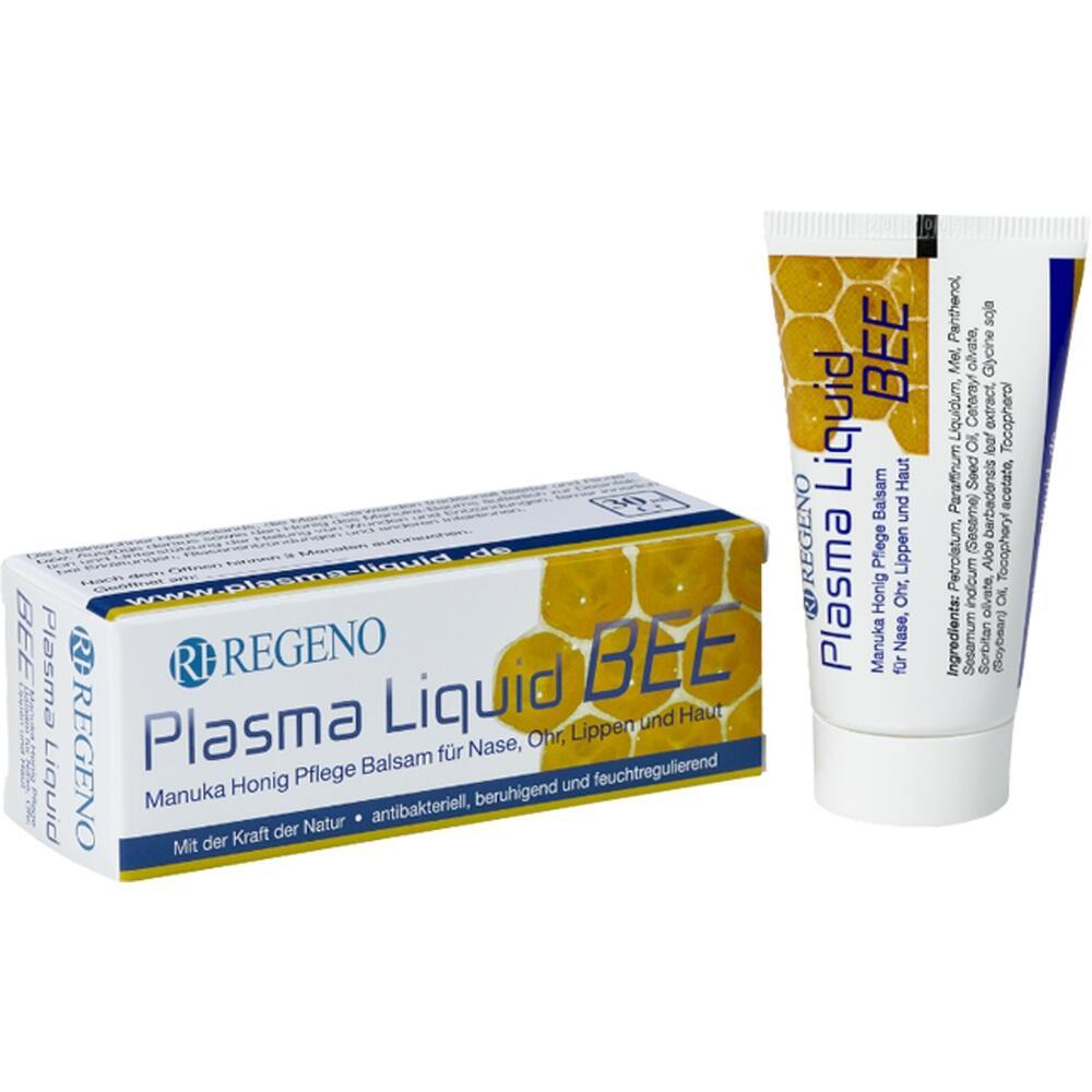 Eine Creme-Tube und ihre Verpackung mit dem Aufdruck "Plasma Liquid BEE".