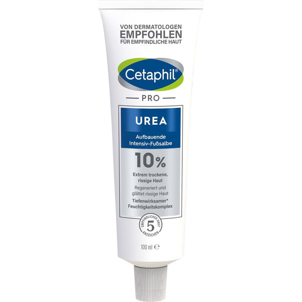Eine Fußsalbe von Cetaphil für trockene Haut mit 10% Urea in einer weißen Tube.