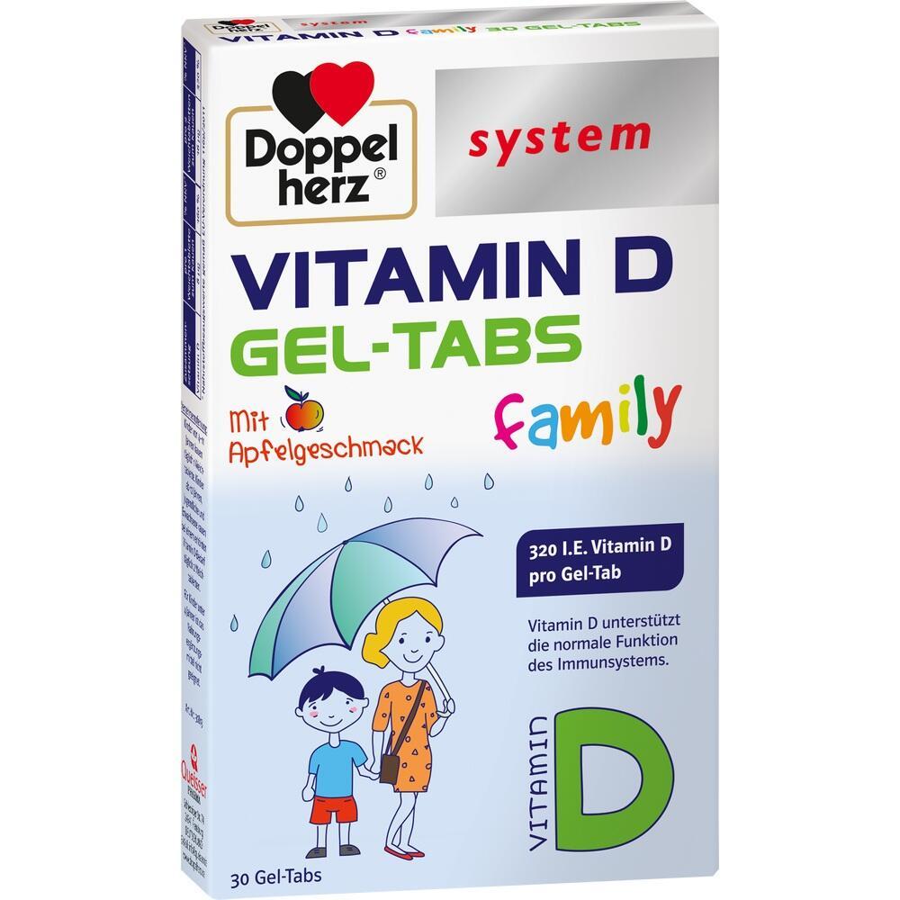 Packung mit Vitamin-D-Gel-Tabs mit Apfelgeschmack f&uuml;r Familien.