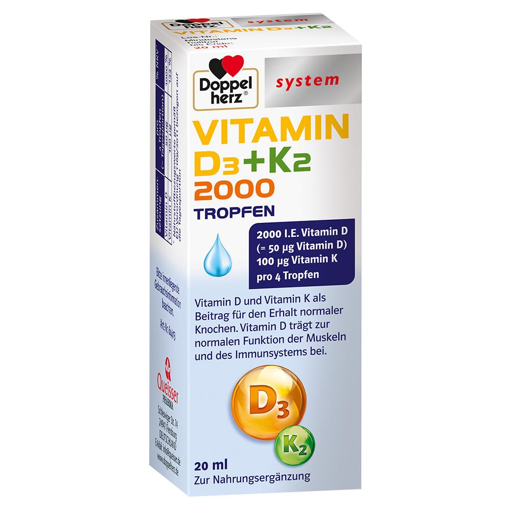 Eine Packung Vitamin-D3- und K2-Tropfen von Doppelherz.
