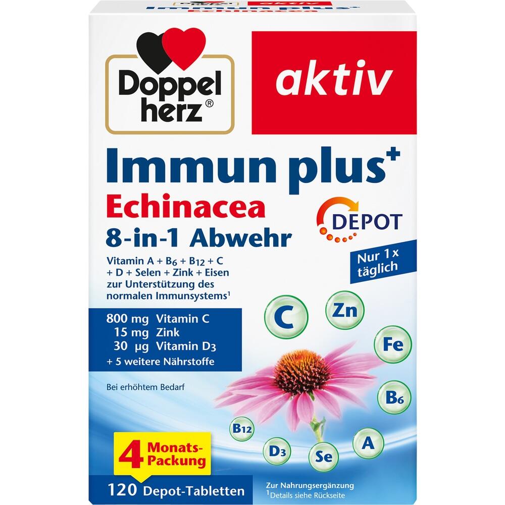 Die Verpackung zeigt ein Nahrungserg&auml;nzungsmittel f&uuml;r das Immunsystem mit Echinacea.