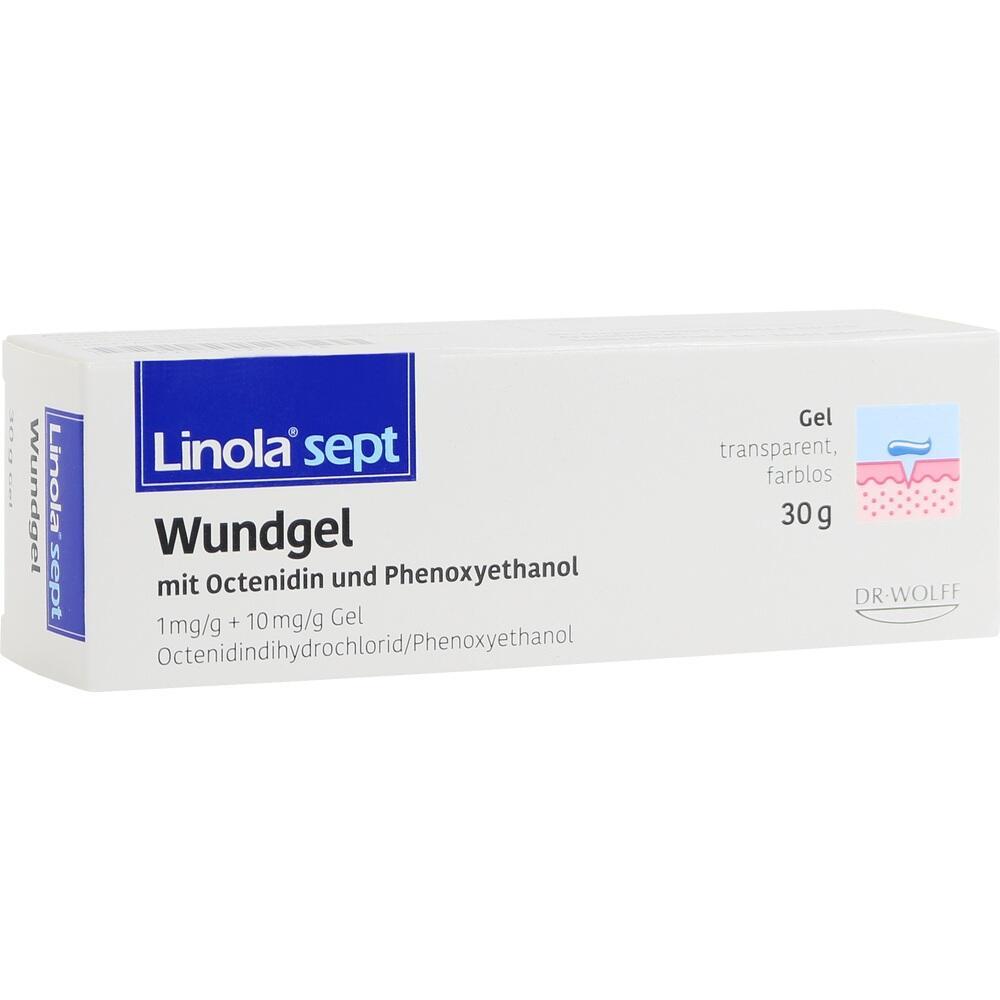 Weiße Verpackung eines Wundgels mit blauer Aufschrift und 30g Inhalt.