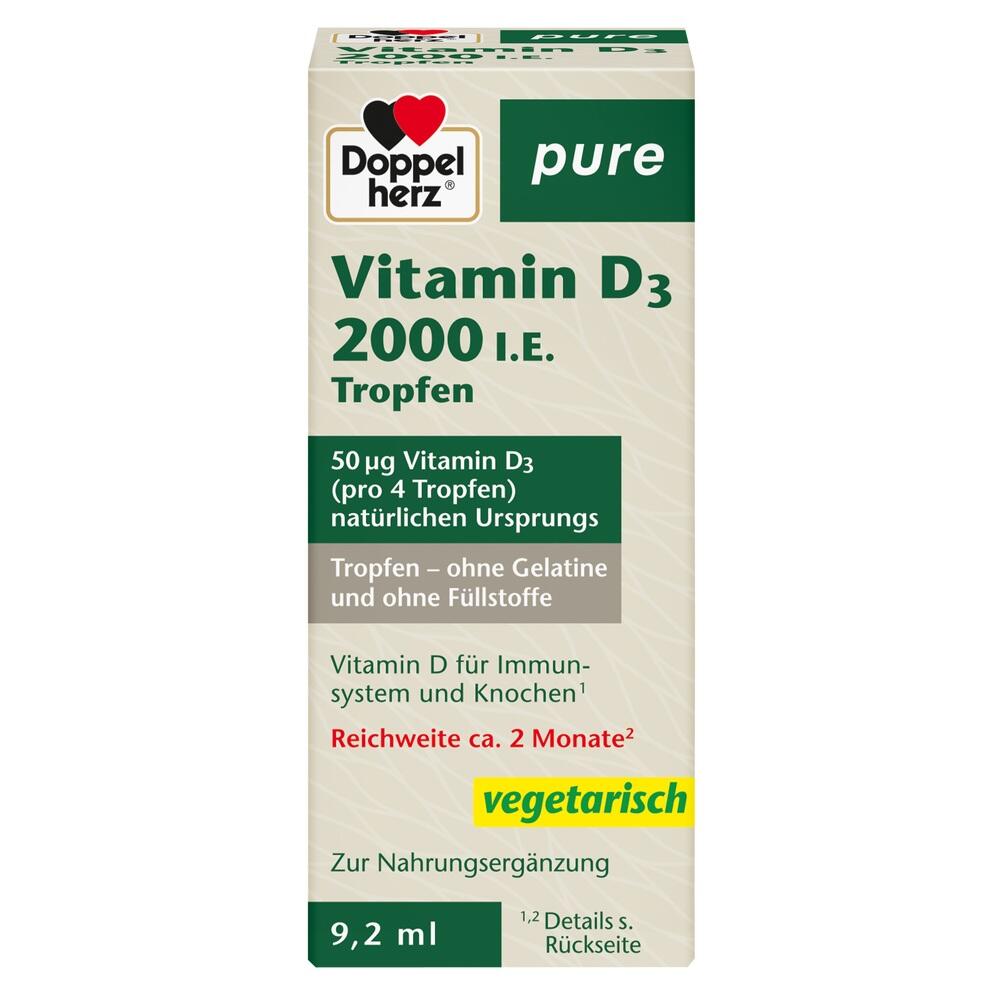 Packung mit Vitamin D3 Tropfen f&uuml;r das Immunsystem, vegetarisch, 9,2 ml.