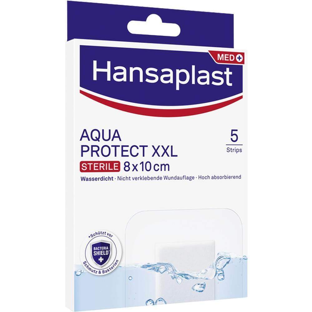 Eine Packung wasserfeste Pflaster von Hansaplast in Gr&ouml;&szlig;e XXL.